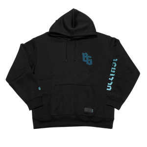 The Belfast Giants BG Hoodie Black brings street style with a blue OG logo on the left chest, blue text down the right sleeve, a small patch by the hem, and subtle Belfast Giants branding for a standout look.