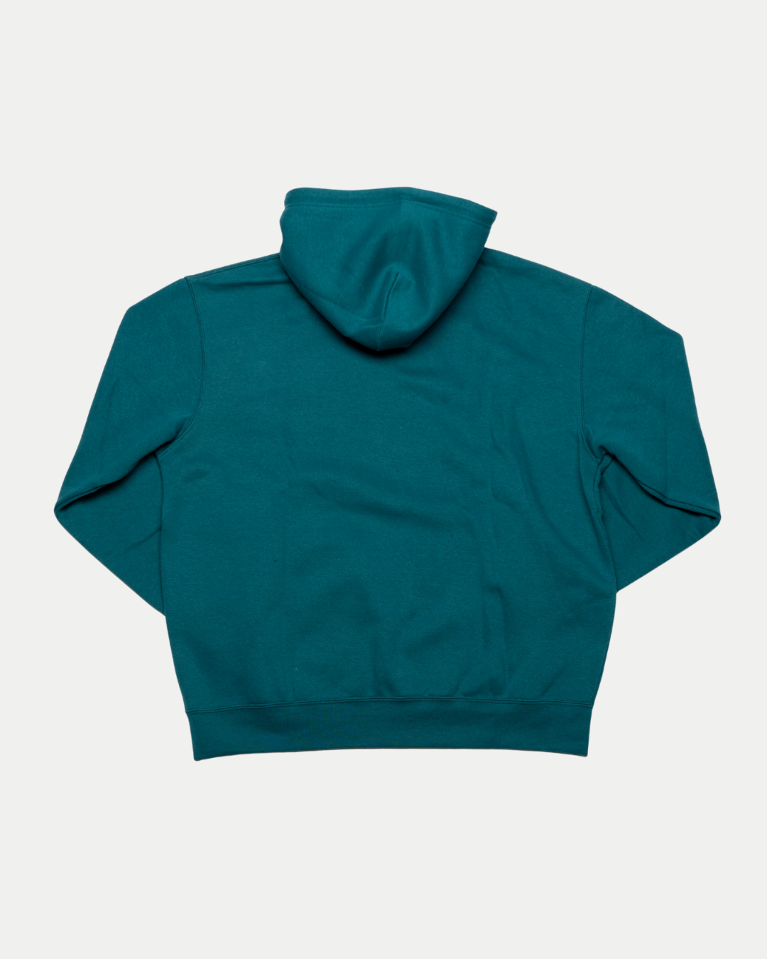 The Belfast Giants BG Hoodie Teal is laid flat, back view, on a white background. It has long sleeves, a relaxed fit, and features a bold BELFAST print on the sleeve. Brand: Belfast Giants.