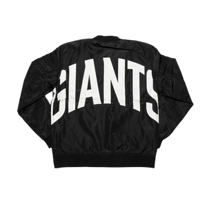 Show your Belfast Giants pride with the Belfast Giants Bomber Jacket Black Backprint, featuring bold white GIANTS lettering across the back.