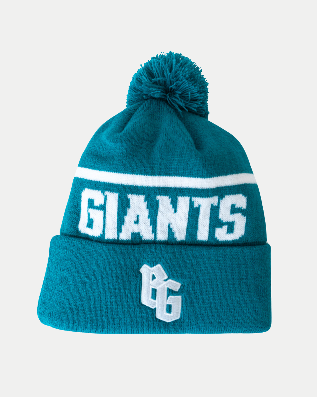 Show your pride for the 2025-2026 season with the Belfast Giants 25-26 Beanie Teal/White BG Logo from Belfast Giants Store by National Merchandise, featuring a pom-pom, bold GIANTS lettering, and a stylized BG logo on the cuff.