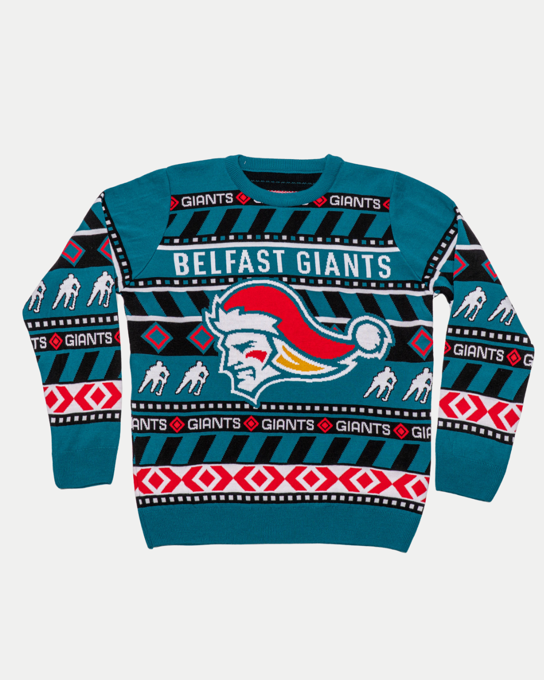 Get into the holiday spirit with the Belfast Giants Christmas Jumper from the Belfast Giants Store by National Merchandise, featuring team colors, logo, BELFAST GIANTS text, and festive patterns—perfect for fans this season.