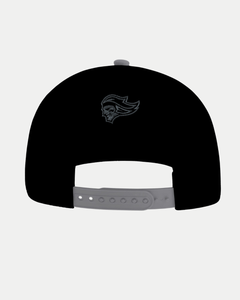 The Belfast Giants Made To Order Elite League Champions 2025 Original Flat Peak Snapback features a small embroidered head logo above the gray adjustable strap—perfect for fans of the champions.