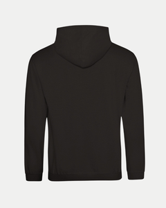 Back view of the Belfast Giants Made To Order Elite League & Challenge Cup Champions 2025 Black Pullover Hoodie, featuring long sleeves and no visible designs or logos, displayed against a white background.