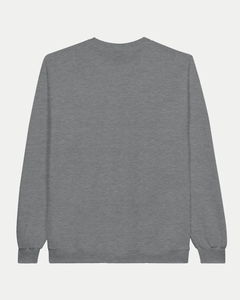 The Belfast Giants Made To Order Challenge Cup Champions 2025 Crewneck Sweatshirt in grey is shown with its back facing forward on a white background. It features long sleeves, ribbed cuffs, and a ribbed waistband.