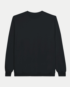 The Belfast Giants Made To Order Challenge Cup Champions 2025 black crewneck sweatshirt is shown in a classic fit from the back, featuring long sleeves with ribbed cuffs and hem against a white background.
