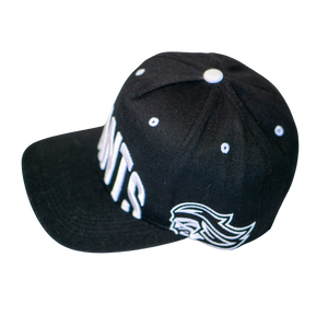The Belfast Giants Cap Black and White features white embroidered lettering on the front and a stylized lion head logo on the side—a true supporter staple from Belfast Giants.