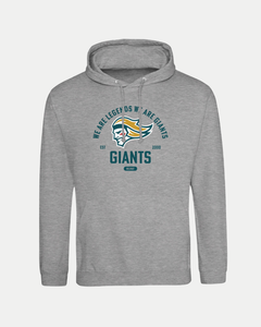 The Belfast Giants Made To Order Vintage Graphic Hoodie Grey is a unisex fit with a graphic face and bold blue/yellow "WE ARE LEGENDS WE ARE GIANTS, EST 2000" text—ideal for everyday comfort.