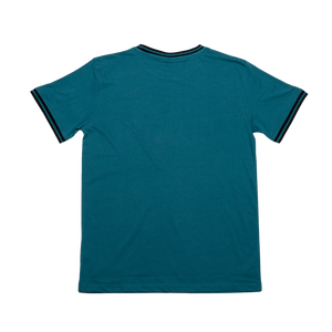 The Belfast Giants Teal T-shirt Black Ribbed features black and white trim on the collar and sleeve edges, subtly showcasing your team pride in a classic tee design.