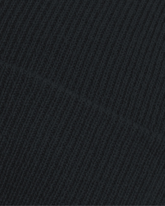 Close-up of black ribbed knit fabric from the Belfast Giants Made To Order Giants Logo Cuffed Beanie, showcasing its soft texture and diagonal seam detail.