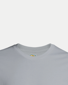 Close-up of the Belfast Giants Made To Order Vintage Style Graphic T-shirt in grey, unisex fit, with a small tag visible against a white background.