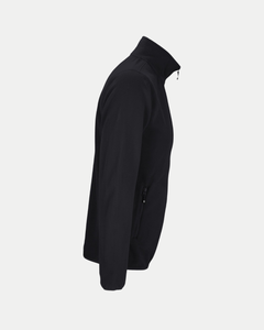 The Belfast Giants Made To Order Micro-Fleece Zip Jacket in black, shown from the side on a white background, features a stand-up collar and zippered side pocket.