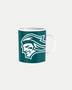 The Belfast Giants Cup Teal 2025 by Belfast Giants is a white mug with a teal background showcasing a bold, stylized knight’s head in white and teal accents.