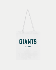The Belfast Giants Made-To-Order Giants Est 2000 Classic Tote Bag White is a 100% cotton tote featuring two handles and bold GIANTS print with EST 2000 below—ideal for stylish, eco-friendly carrying.