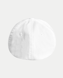 The Belfast Giants Made-To-Order Giants Est 2000 Fitted Baseball Cap in white, shown from the back with stitched panels and two ventilation holes, set against a light gray background.