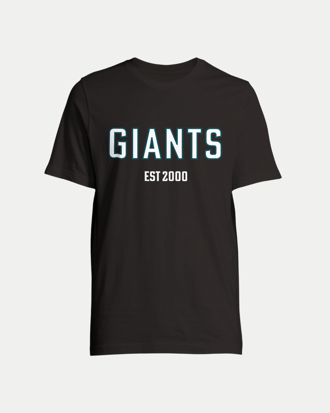 The Belfast Giants Made-To-Order Giants Est 2000 T-shirt Black is a unisex tee with GIANTS in bold white letters and EST 2000 below, displayed on black. Each shirt is made-to-order for a personalized touch.