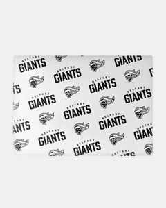 The Belfast Giants White Multiple Logo Chopping Board features a white surface with evenly spaced, diagonal black BELFAST GIANTS text and a fierce face logo, all in a made-to-order design by Belfast Giants.