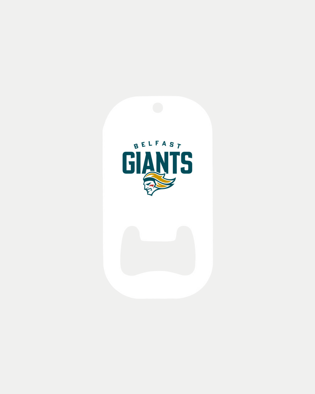 The Belfast Giants White Bottle Opener features the team logo and colors. Each opener is made to order by Belfast Giants to help reduce waste; estimated delivery times may apply.