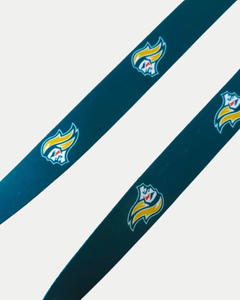 Two Belfast Giants Beer Lanyards, each featuring a repeating stylized fox head logo in yellow, white, teal, and orange accents, are displayed on a plain white background.