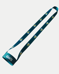 The Belfast Giants Beer Lanyard features repeating team logos and bold white "GIANTS" text on a teal band, displayed on a clean white background.