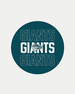 The Giants Giants Giants Puck by Belfast Giants features a circular design with "GIANTS" in bold uppercase repeated four times, and a warrior helmet logo accenting the second "GIANTS.