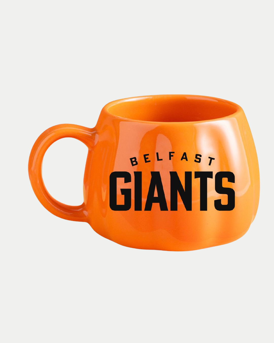 The Belfast Giants Pumpkin Mug features a rounded, orange pumpkin shape with handle and bold BELFAST GIANTS branding—an ideal Halloween mug for fans.