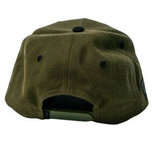 The Belfast Giants Cap Olive by Belfast Giants, shown from the back, features an adjustable strap and black embroidered eyelets—ideal for game day style.