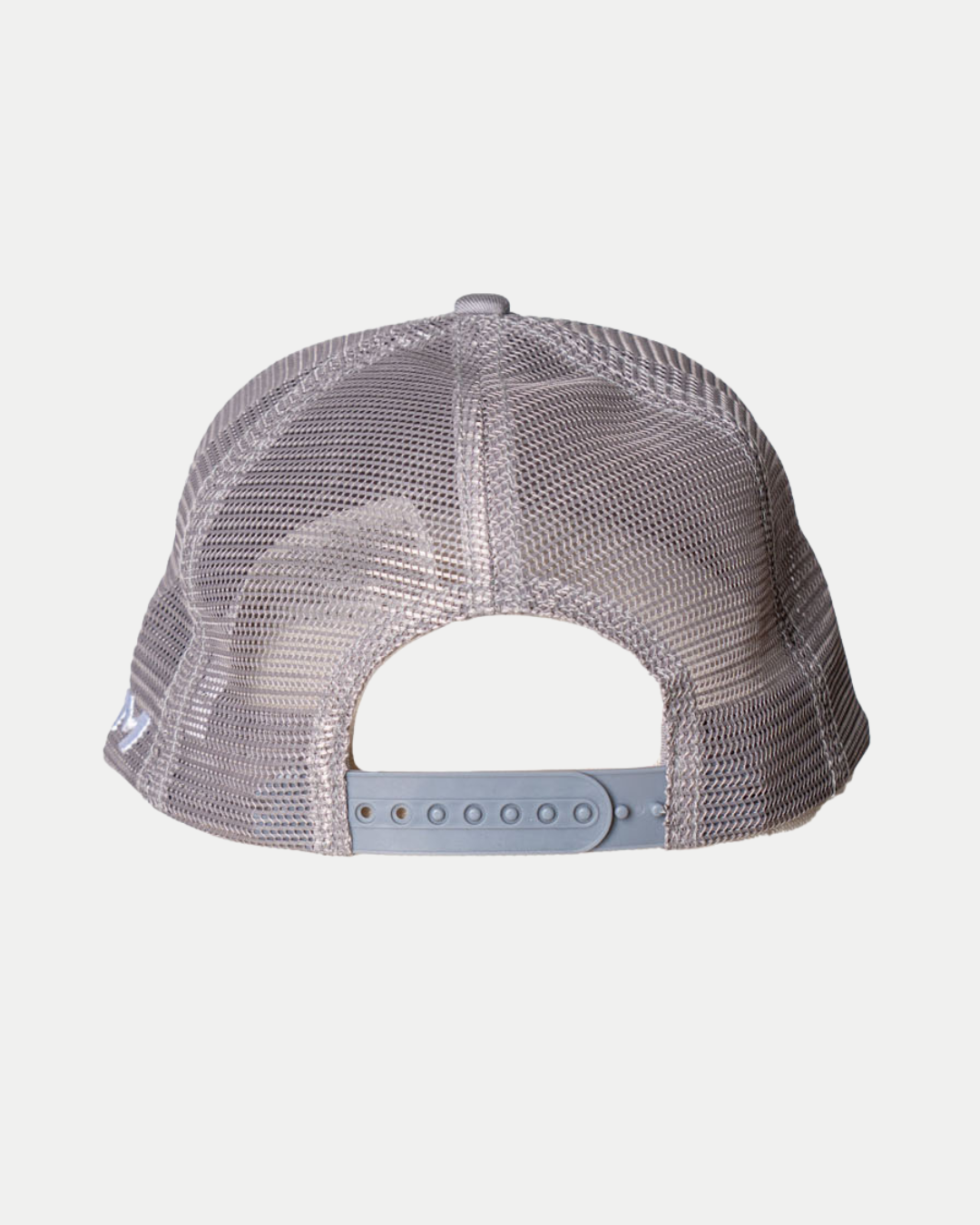 The 25-26 CCM Grey Cap from Belfast Giants Store by National Merchandise features a grey mesh design and an adjustable snapback closure, shown here from the back.