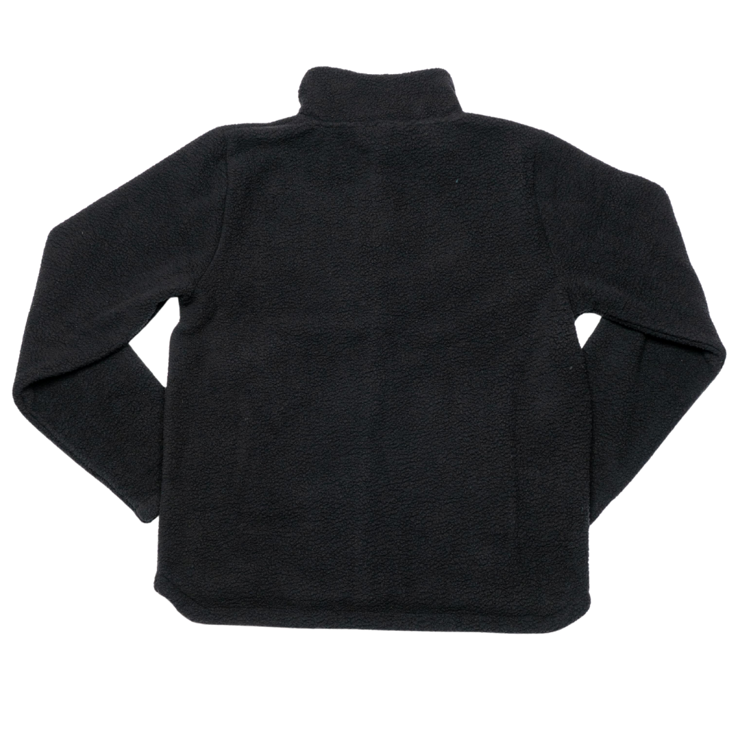 The Belfast Giants Pile Jacket Paint Stripes is a black fleece-lined jacket with long sleeves and a stand-up collar. Its solid, clean design has no visible logos or patterns when viewed from the back.