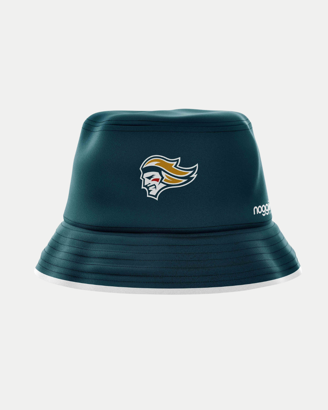 The Belfast Giants Bucket Hat Teal is a sporty green hat with the team’s warrior head logo on the front and “noggin” in white on the side, set against a plain white background.