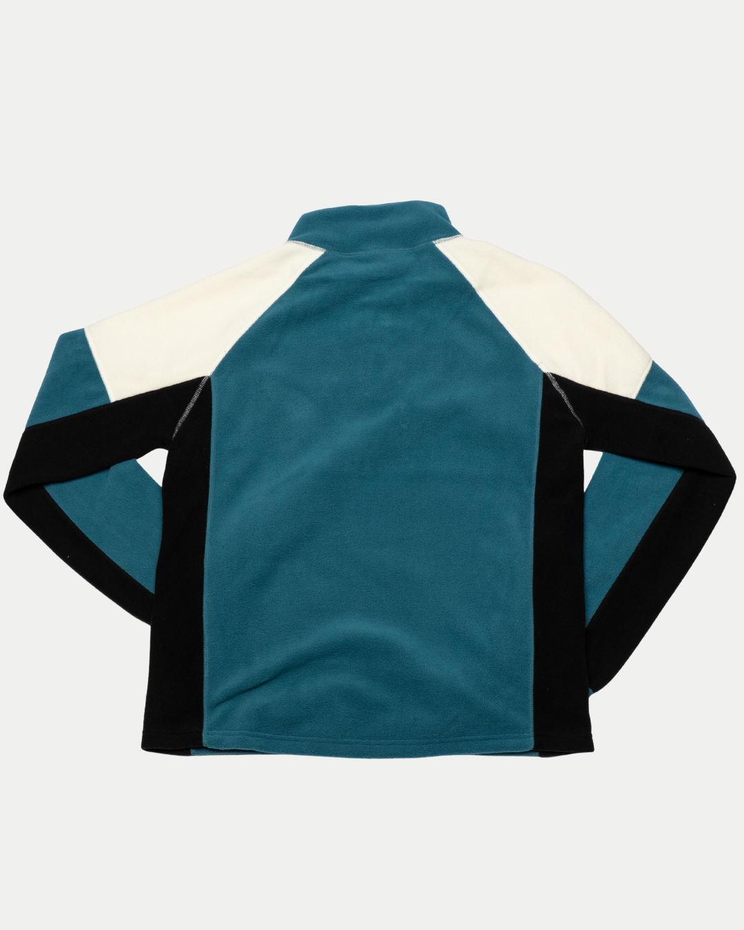 The Belfast Giants Fleece Half Zip Teal is a long-sleeve fleece jacket with teal, black, and white color blocks, shown from the back on a plain white background.
