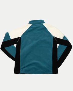 The Belfast Giants Fleece Half Zip Teal is a long-sleeve fleece jacket with teal, black, and white color blocks, shown from the back on a plain white background.