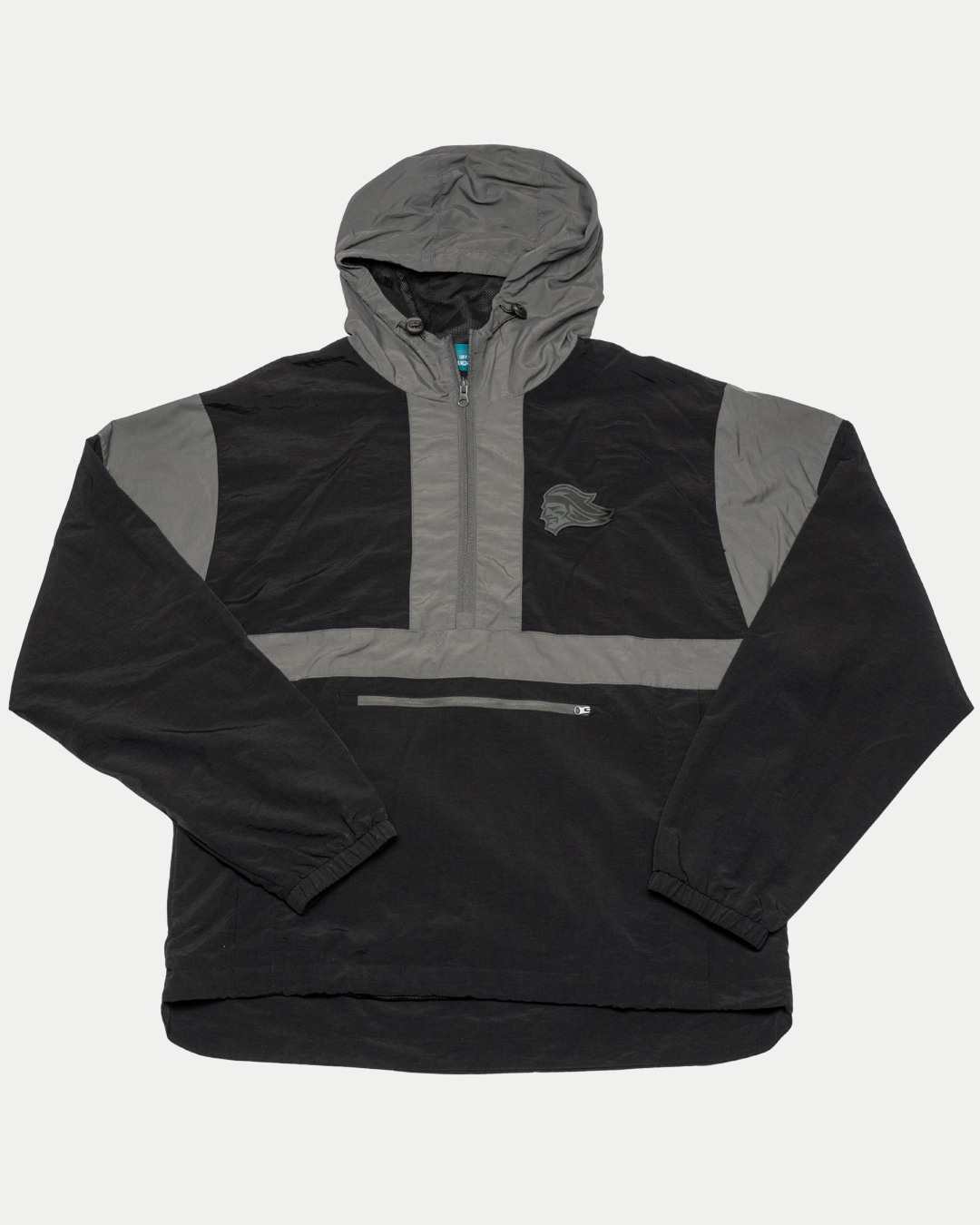 The Belfast Giants Anorak Black is a half-zip pullover with a zippered horizontal pocket and the Giants logo on the left chest, ideal for cold weather, shown flat on a light background.