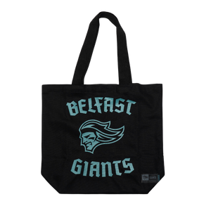 Show your support with the Belfast Giants Tote Bag Black/Teal Logos, featuring bold team lettering, sturdy handles, and a subtle branded label—perfect for any Belfast Giants fan.