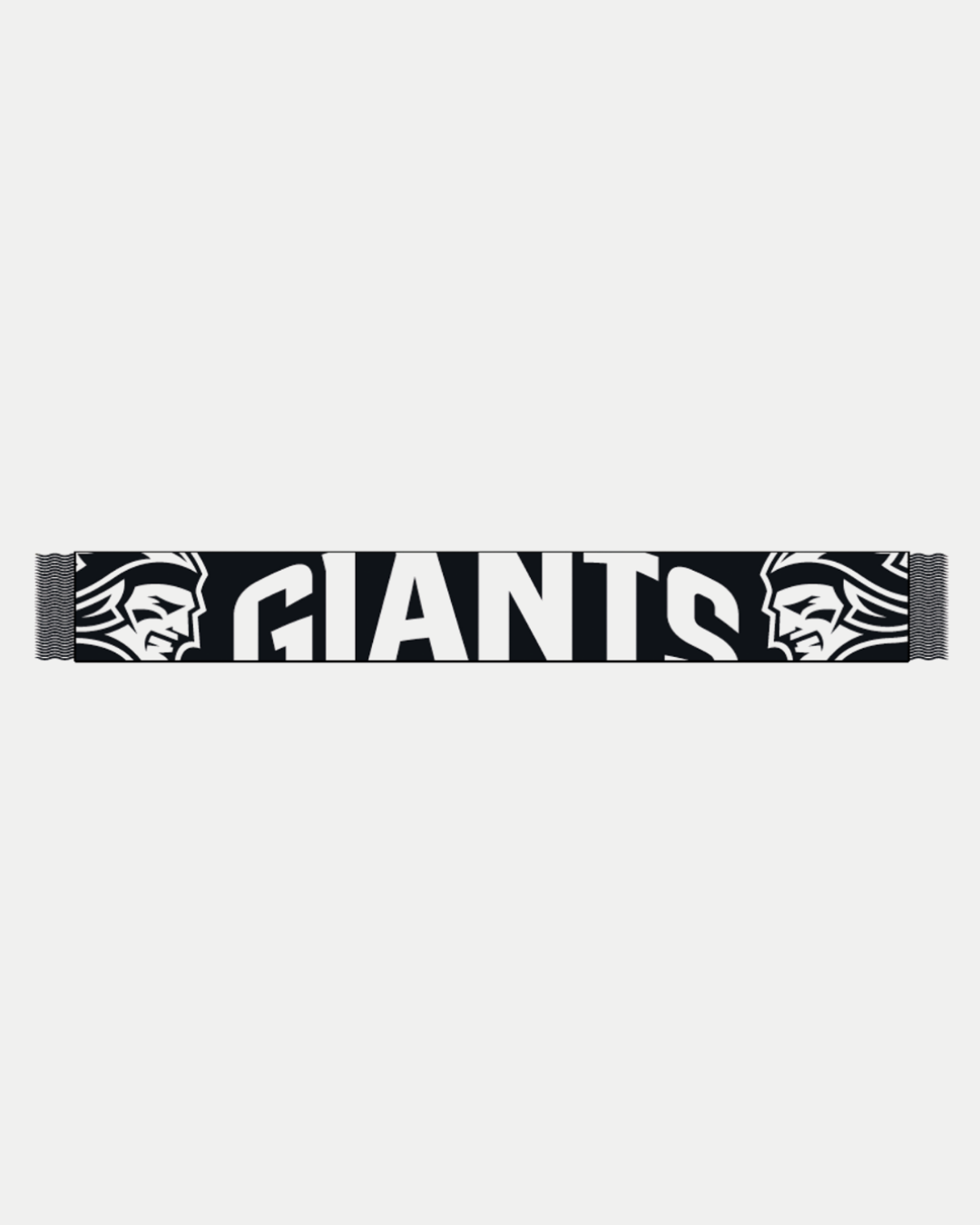 The Belfast Giants Scarf Black and White by Belfast Giants features bold "GIANTS" lettering and two outward-facing warrior head logos at each end.