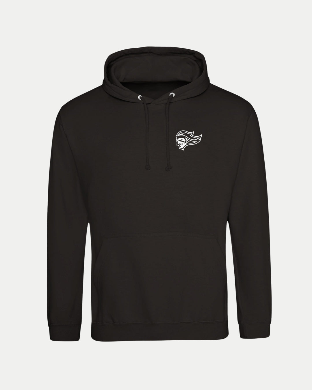 The Belfast Giants Made-To-Order Est 2000 Pullover Hoodie in black is a unisex hoodie featuring a small white graphic on the left chest, front pocket, and hood with drawstrings for comfort and style.