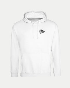 The Belfast Giants Made-To-Order Giants Est 2000 Pullover Hoodie White is a unisex hoodie with a front pocket, drawstring hood, and a small black helmet head graphic on the left chest—perfect for any fan.