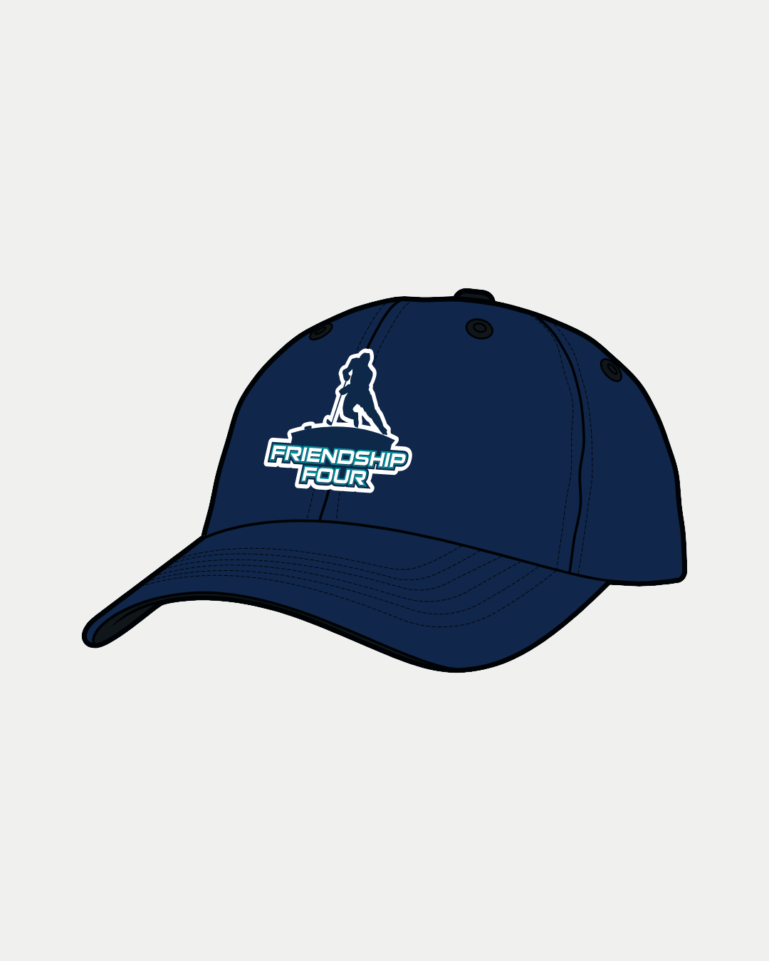 The Belfast Giants CLICK & COLLECT Friendship Four Cap features a navy design with a white and blue logo and hockey player silhouette. Order now for home delivery—check availability to get yours today!.